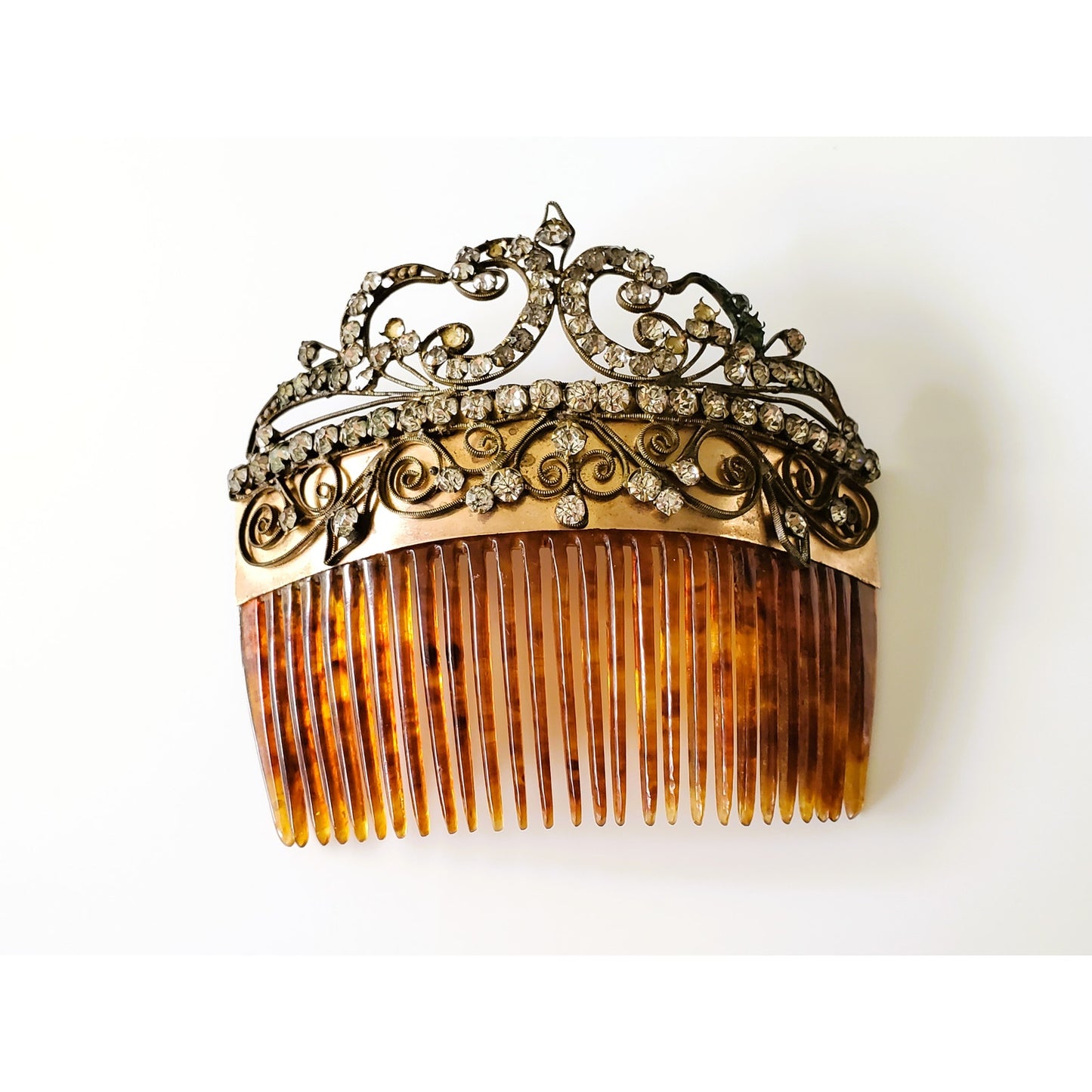 Vintage Antique Celluloid Rhinestone Haircomb with Barrette