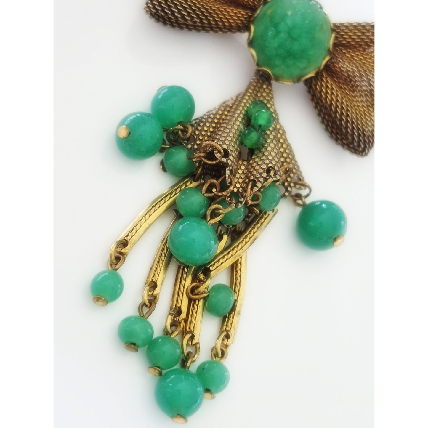 Vintage Antique Faux Jade Bow-tie Dangle Brooch