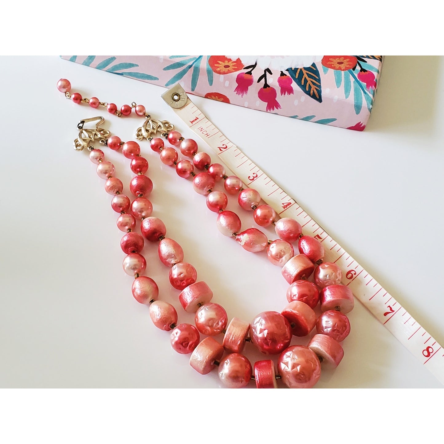 Vintage Pink 2 Tier Beaded Necklace