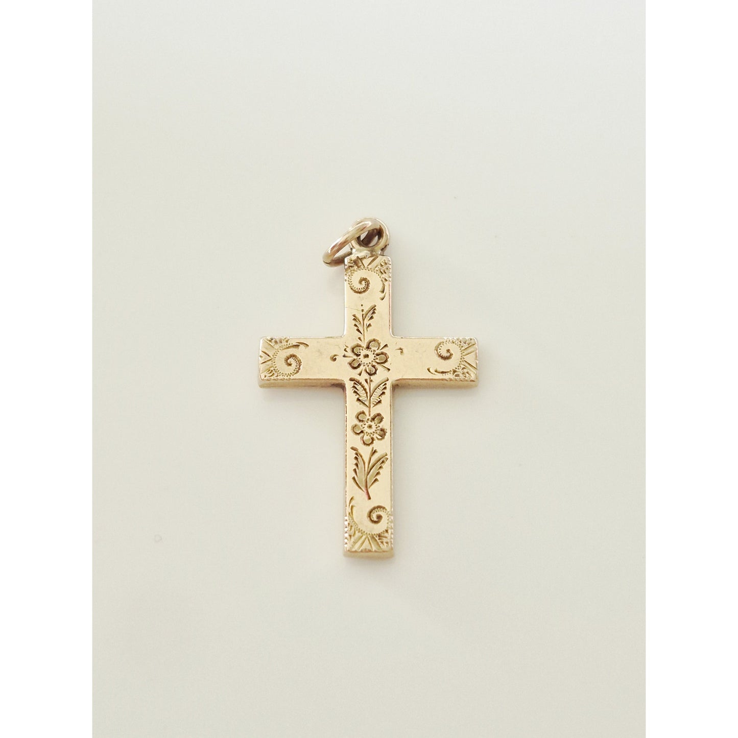 Vintage Gold-fill Floral Etched Cross Pendant