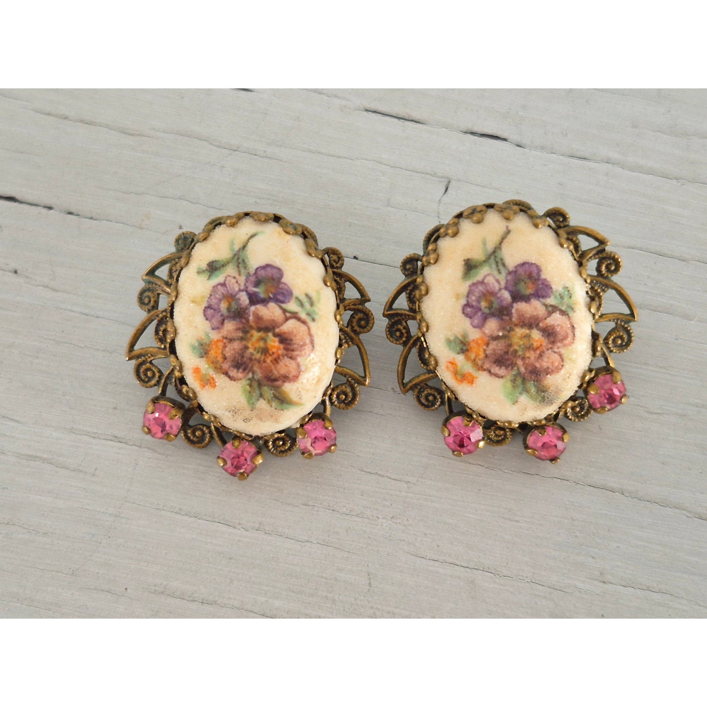 Vintage West Germany Pink Floral Necklace and Earring Set