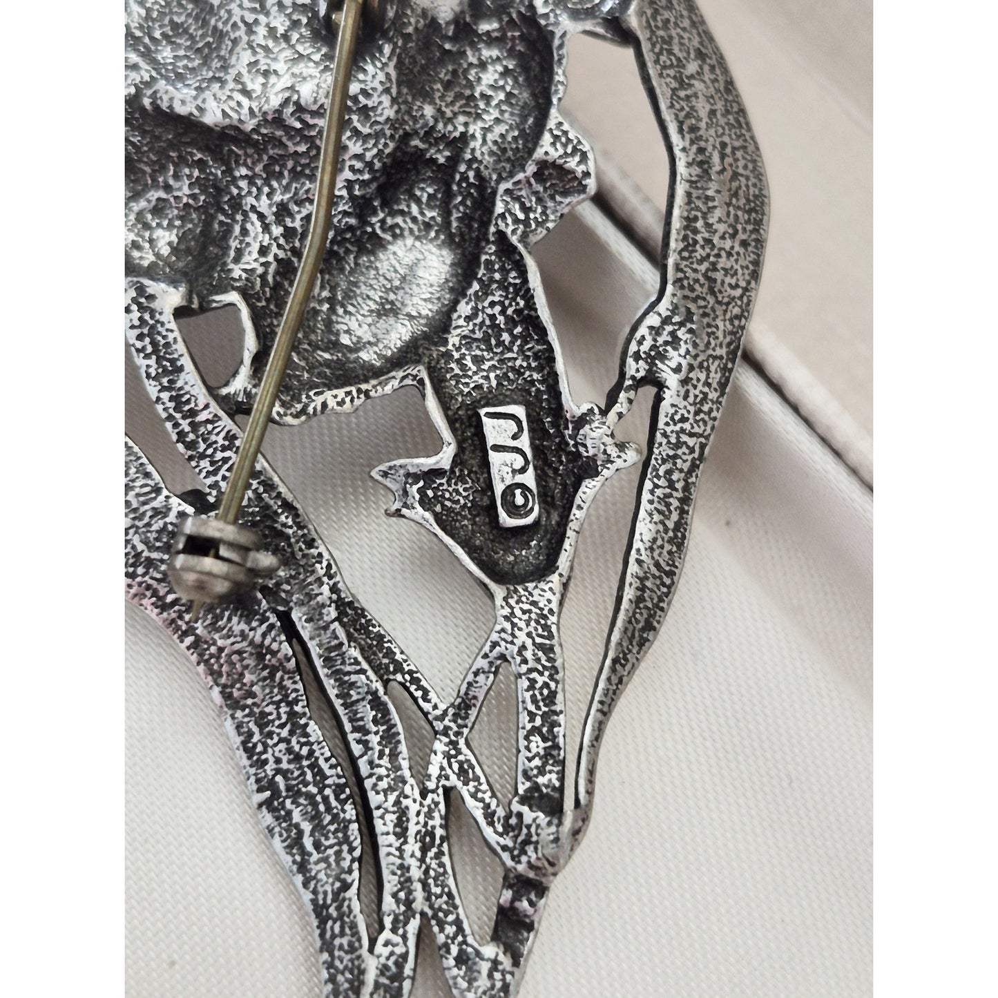 Vintage Large JJ Silver-tone Seed Pearl Floral Brooch
