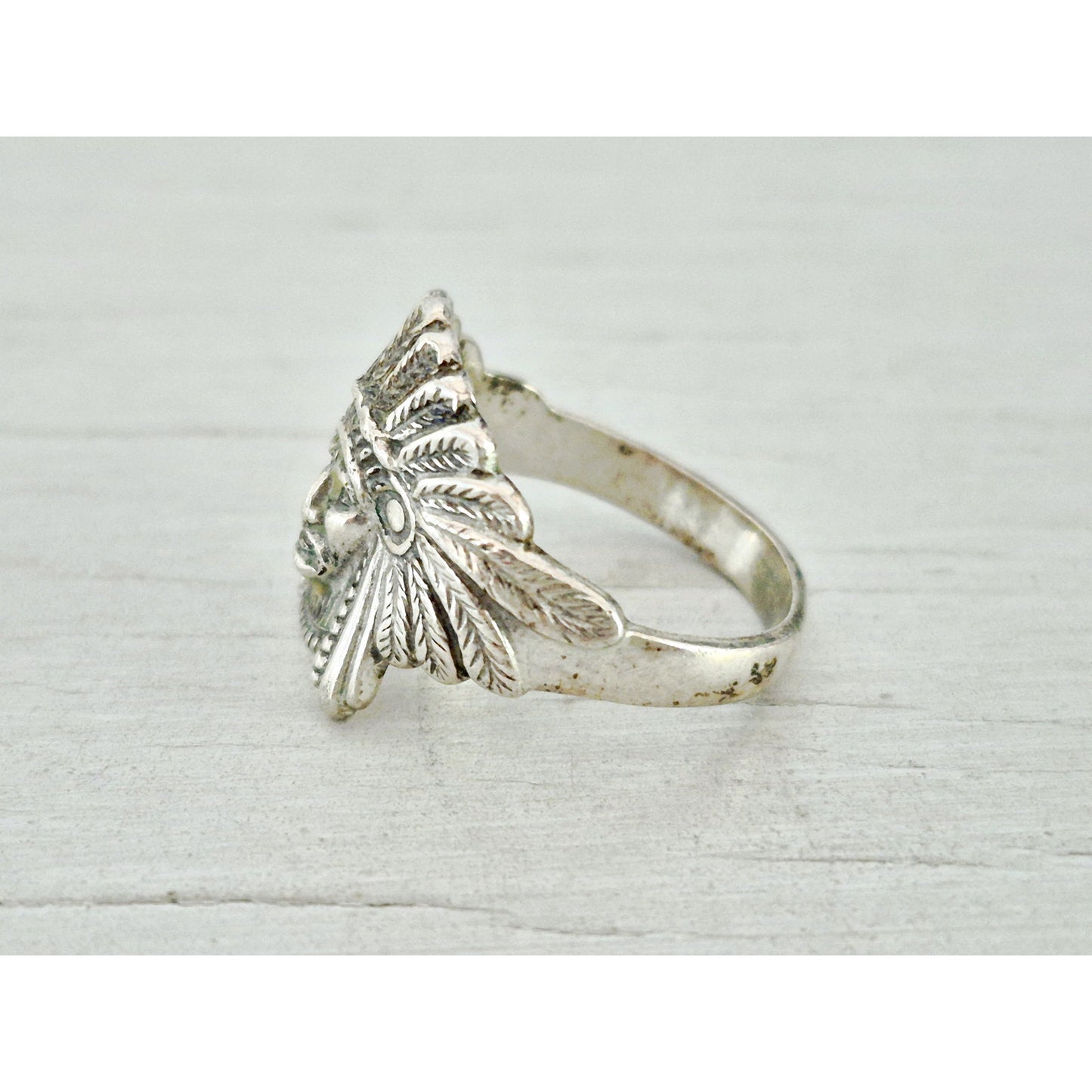 Vintage Sterling Silver Native American Chief Headdress Ring