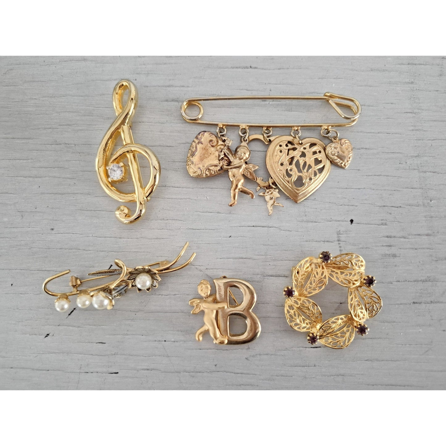 Vintage Gold-tone Brooch Lot