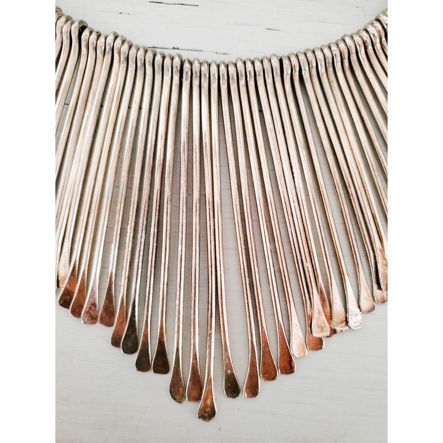 Vintage Silver Tone Fringe Bib Necklace