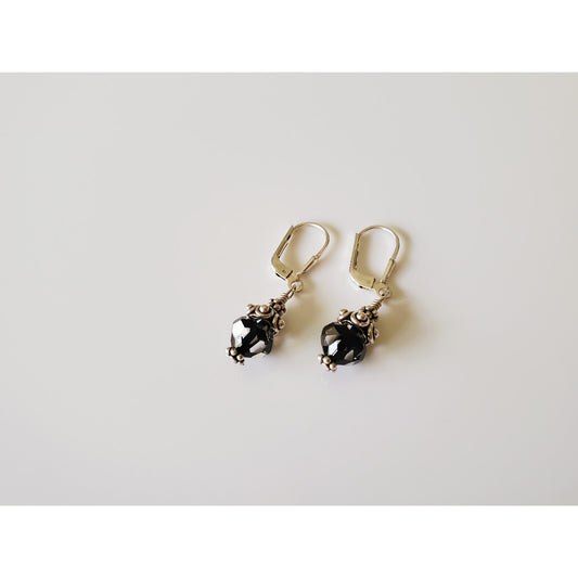Vintage Sterling Silver and Black Stone Dangle Earrings
