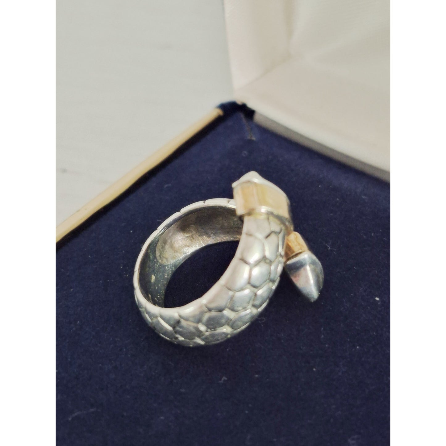 Vintage Sterling Silver 14K Gold Pebble Bypass Ring