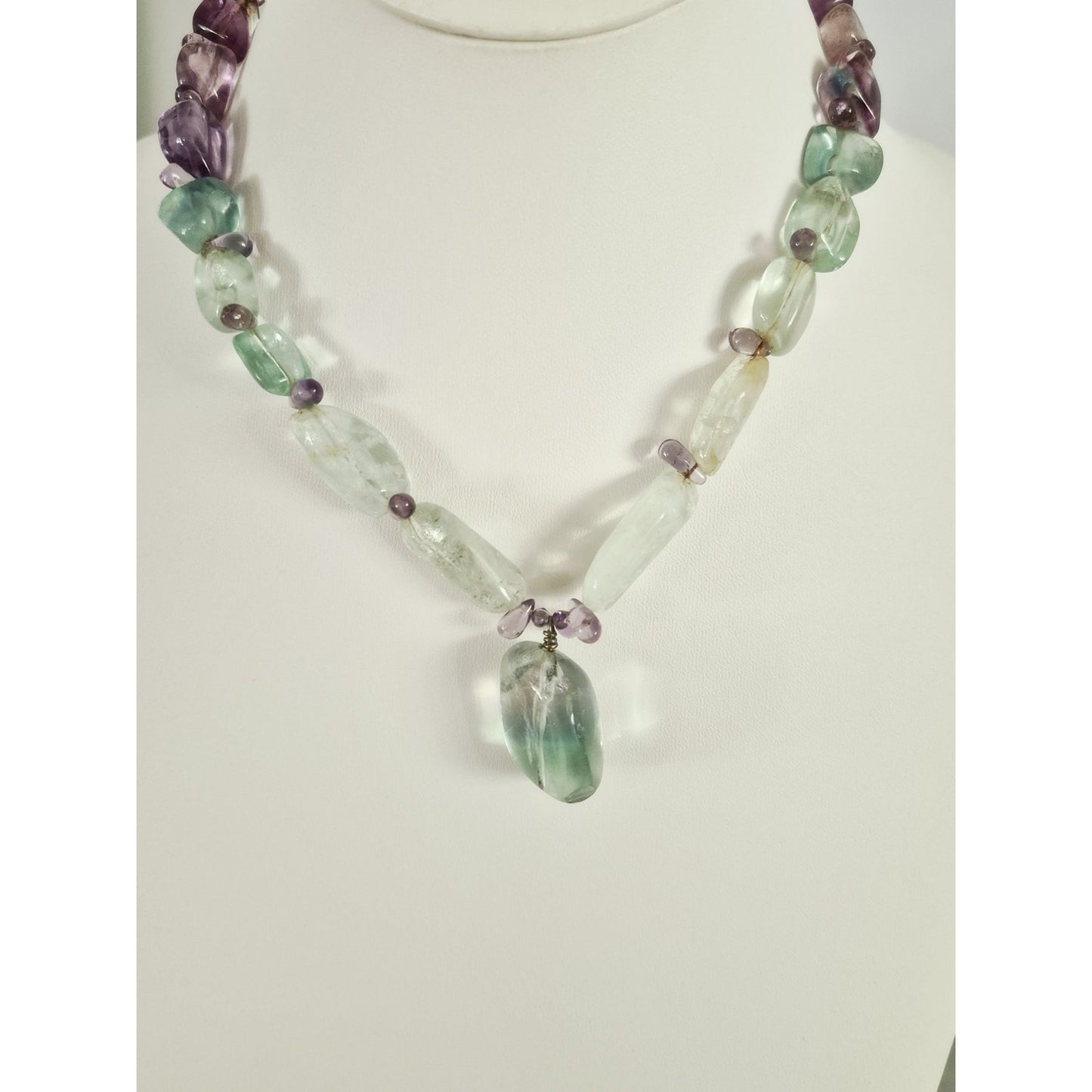 Beaded Multi Stone Purple and Blue Glass Necklace