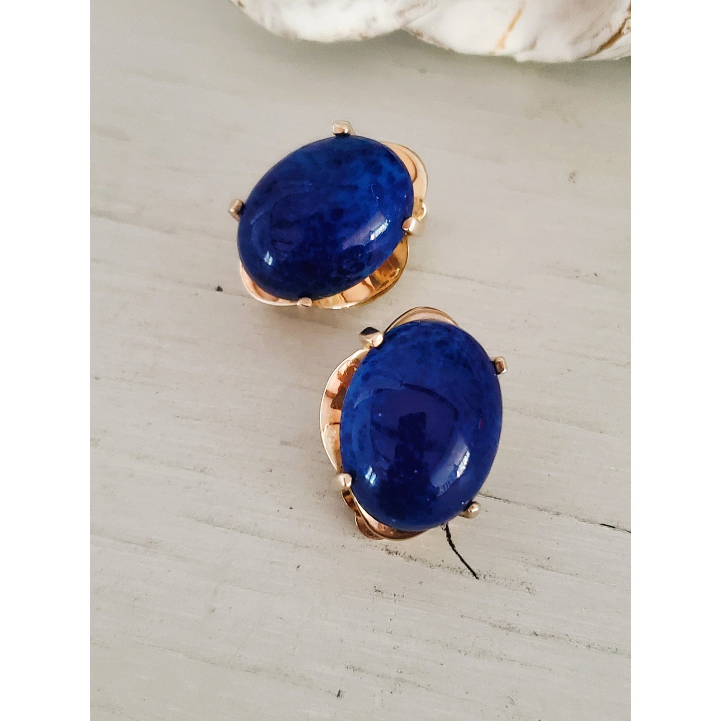 Vintage Panetta Faux Lapis Lazuli Clip On Earrings