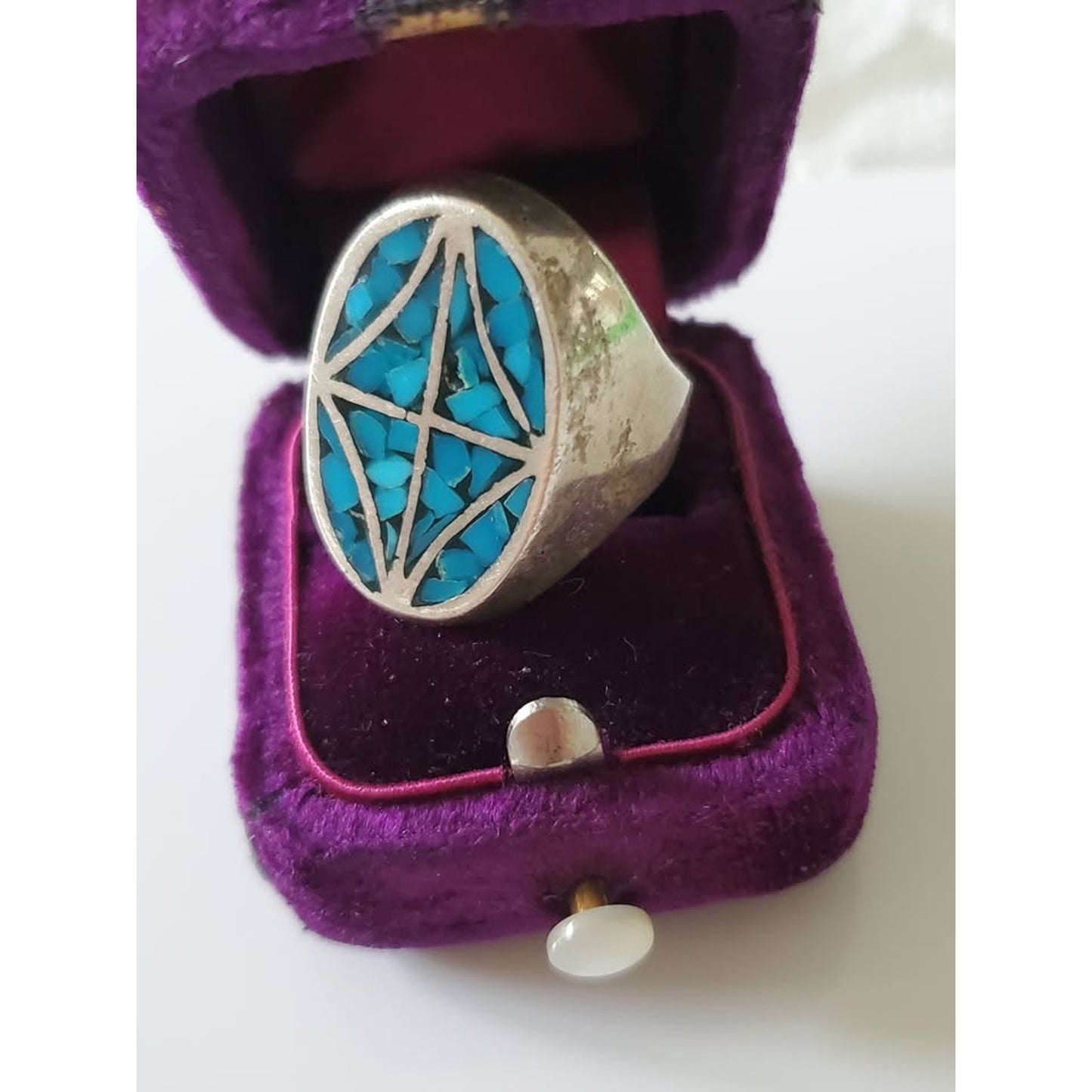 Vintage Silver-plate Turquoise Inlay Ring