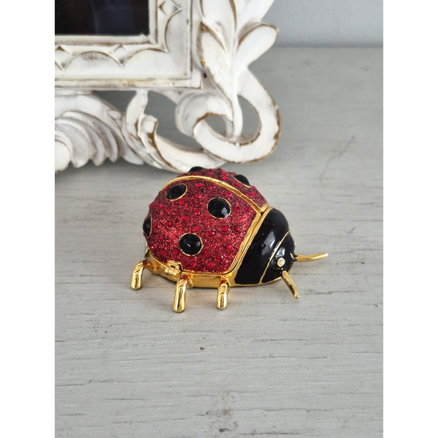 Vintage Perry Borelli Jeweled Lady Bug Trinket Box
