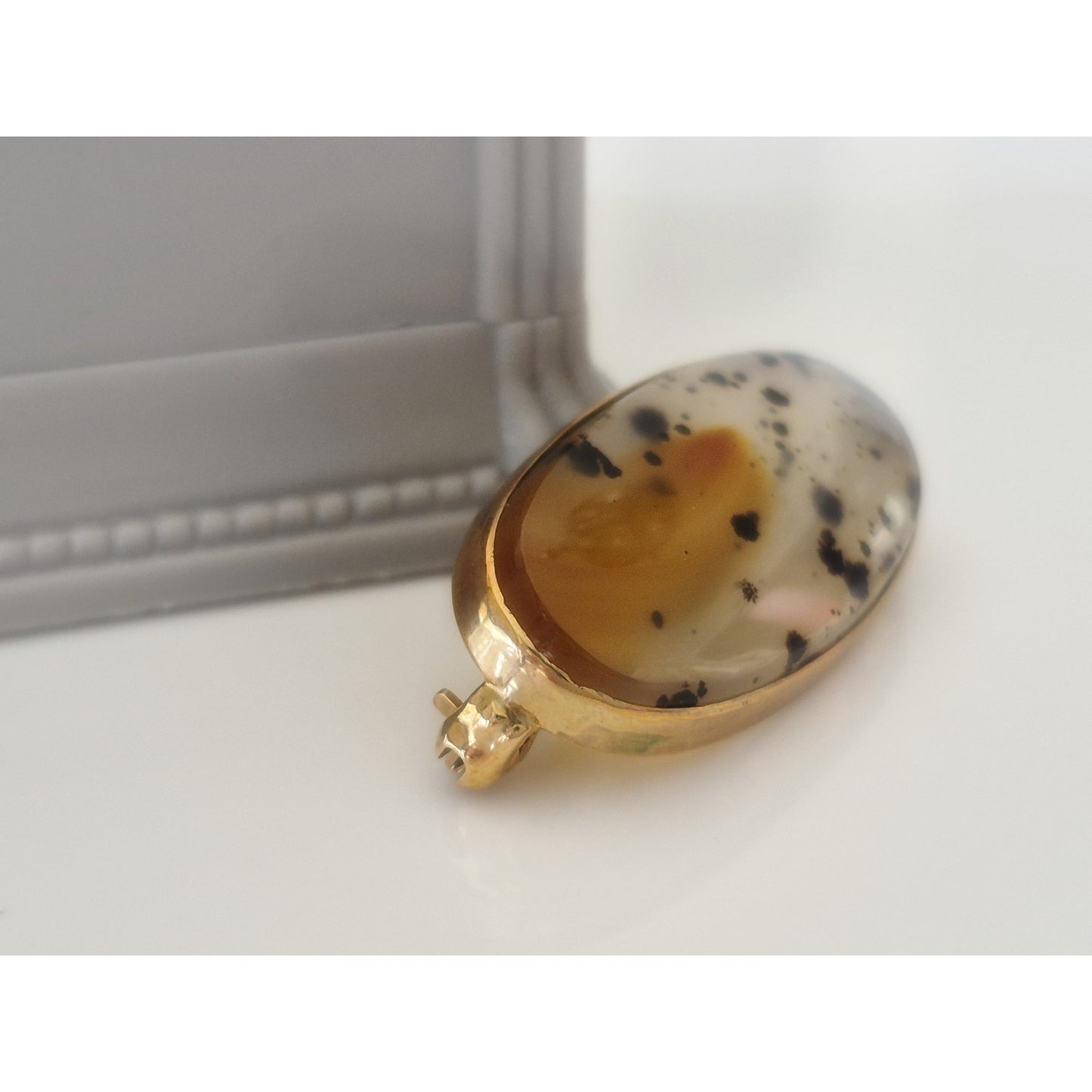 Vintage 14K Gold Montana Agate Brooch Pin