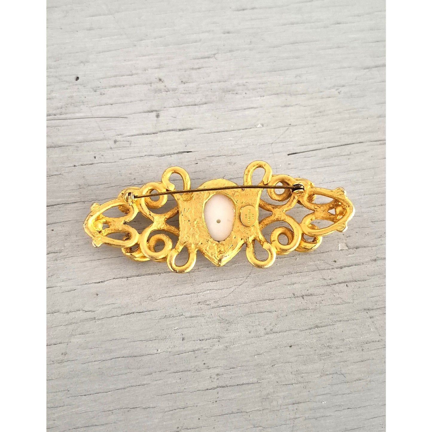Vintage Les Bernard Etruscan Revival Faux Pearl  Brooch