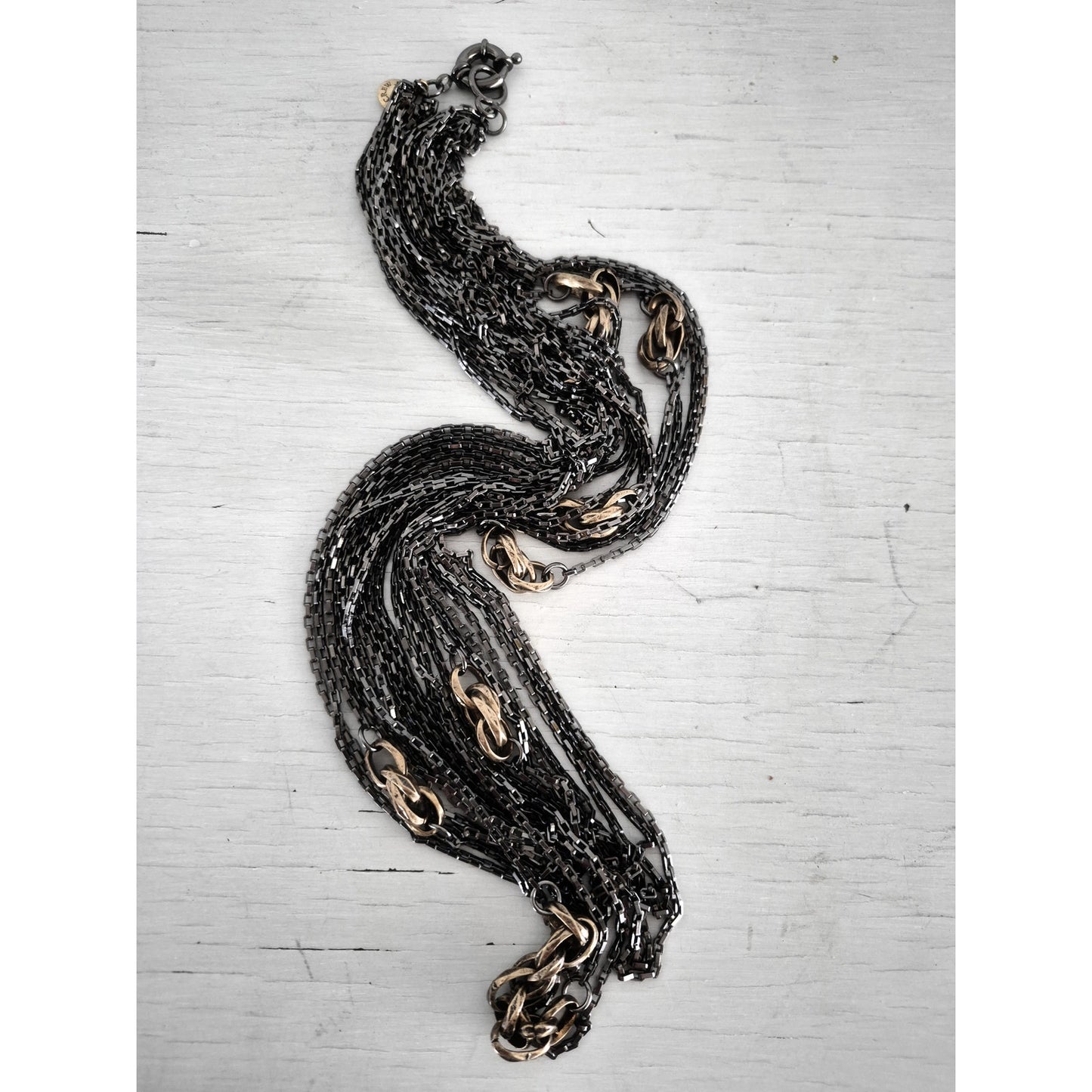 J. Crew Charcoal and Brass Multi-strand Chain Necklace