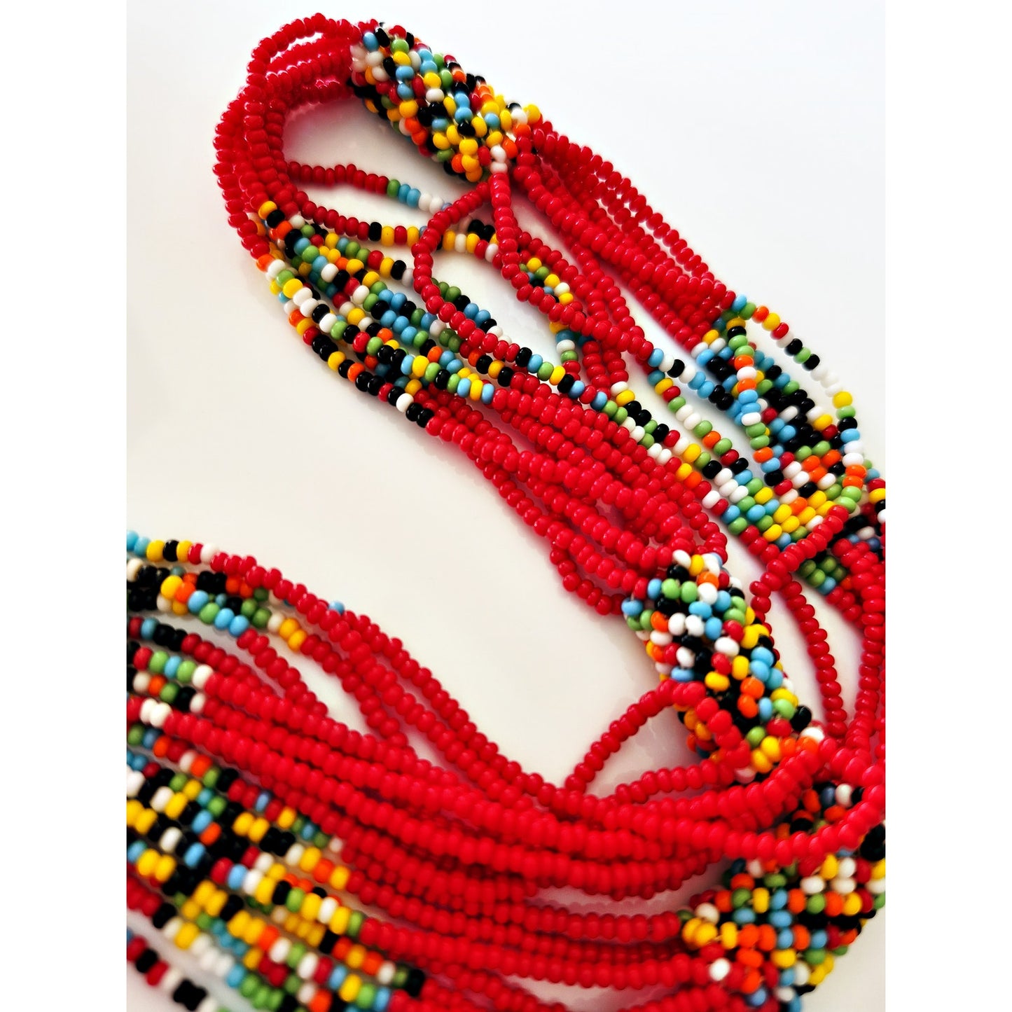Red Multicolor Seed Bead Necklace & Crushed Turquoise Mini Cross Stud Earrings