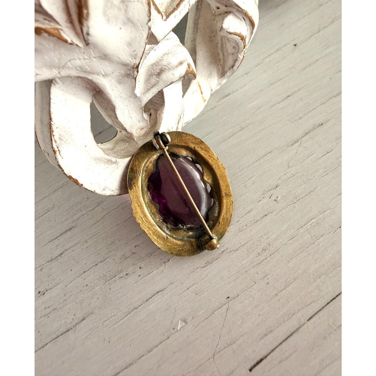 Antique Victorian Amethyst Glass Pin Brooch