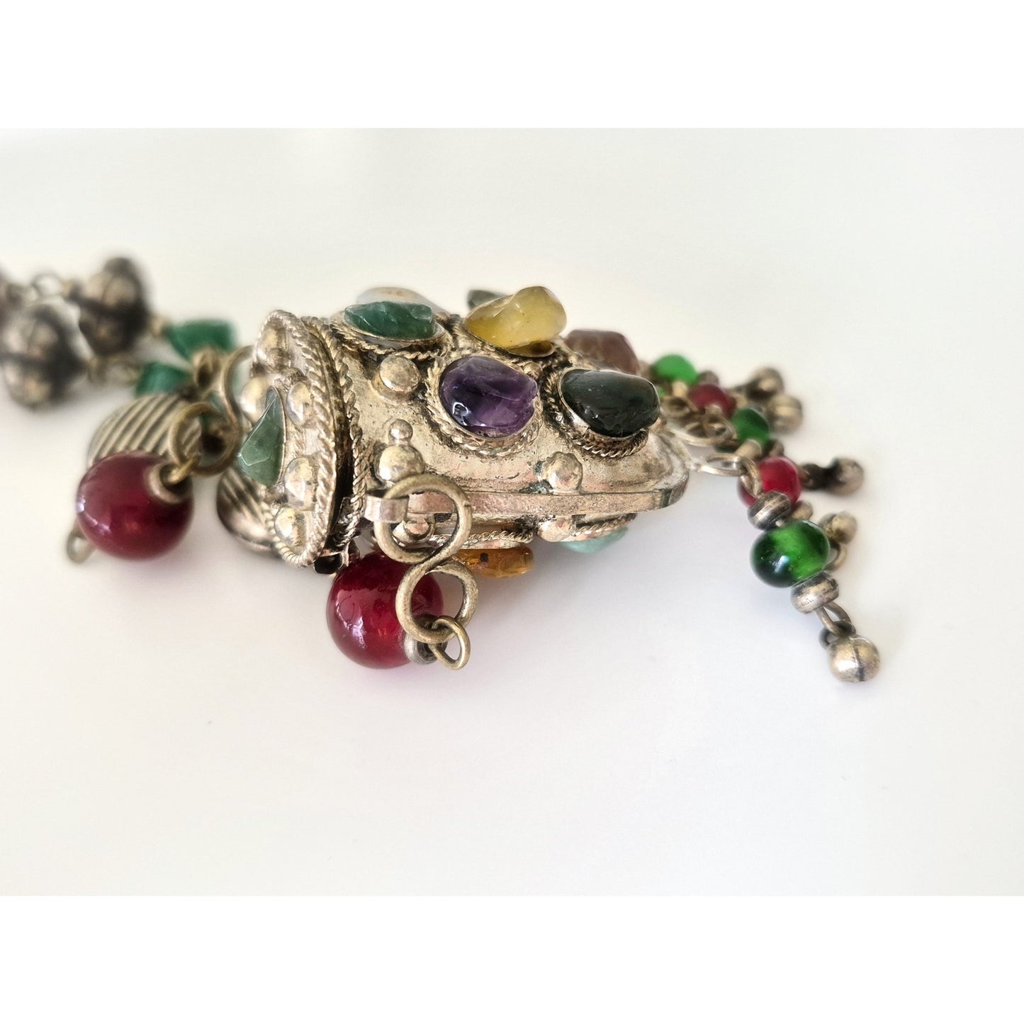 Vintage Tribal Afghan Kuchi Silver-tone Agate Purse Necklace