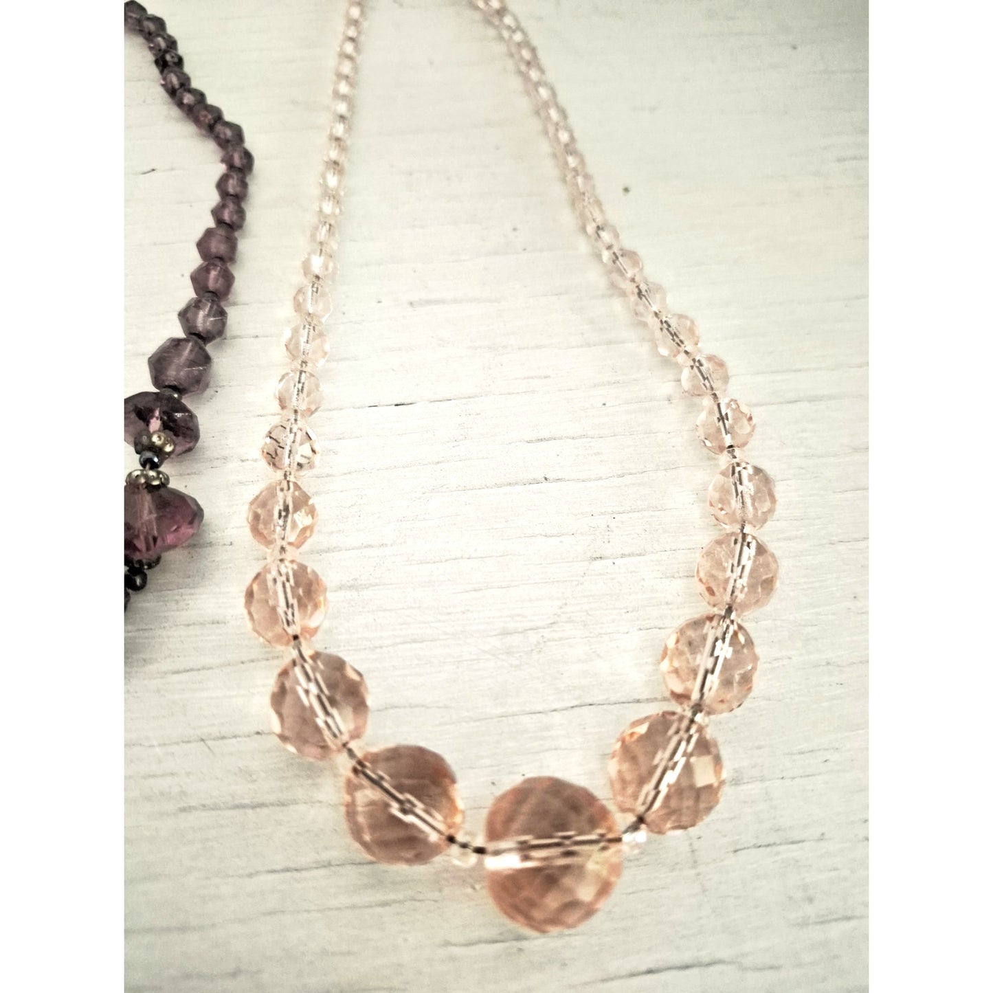 Vintage Lot of 3 Glass Facet Pink and Purple Necklaces