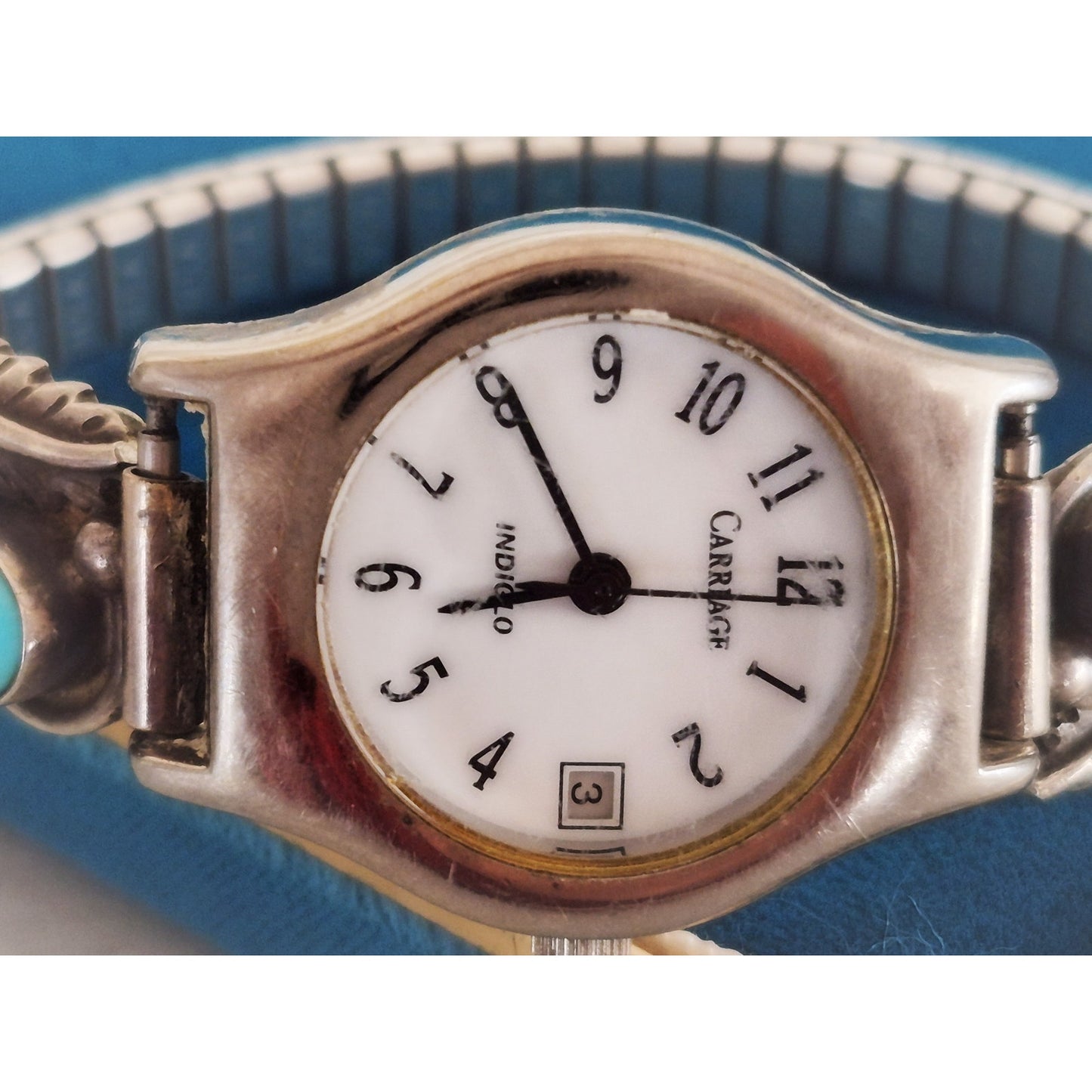 Vintage Timex Carriage Navajo Watch With Sterling Silver & Turquoise