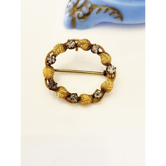 Vintage Gold-fill Rhinestone Wreath C-Clasp Brooch Pendant