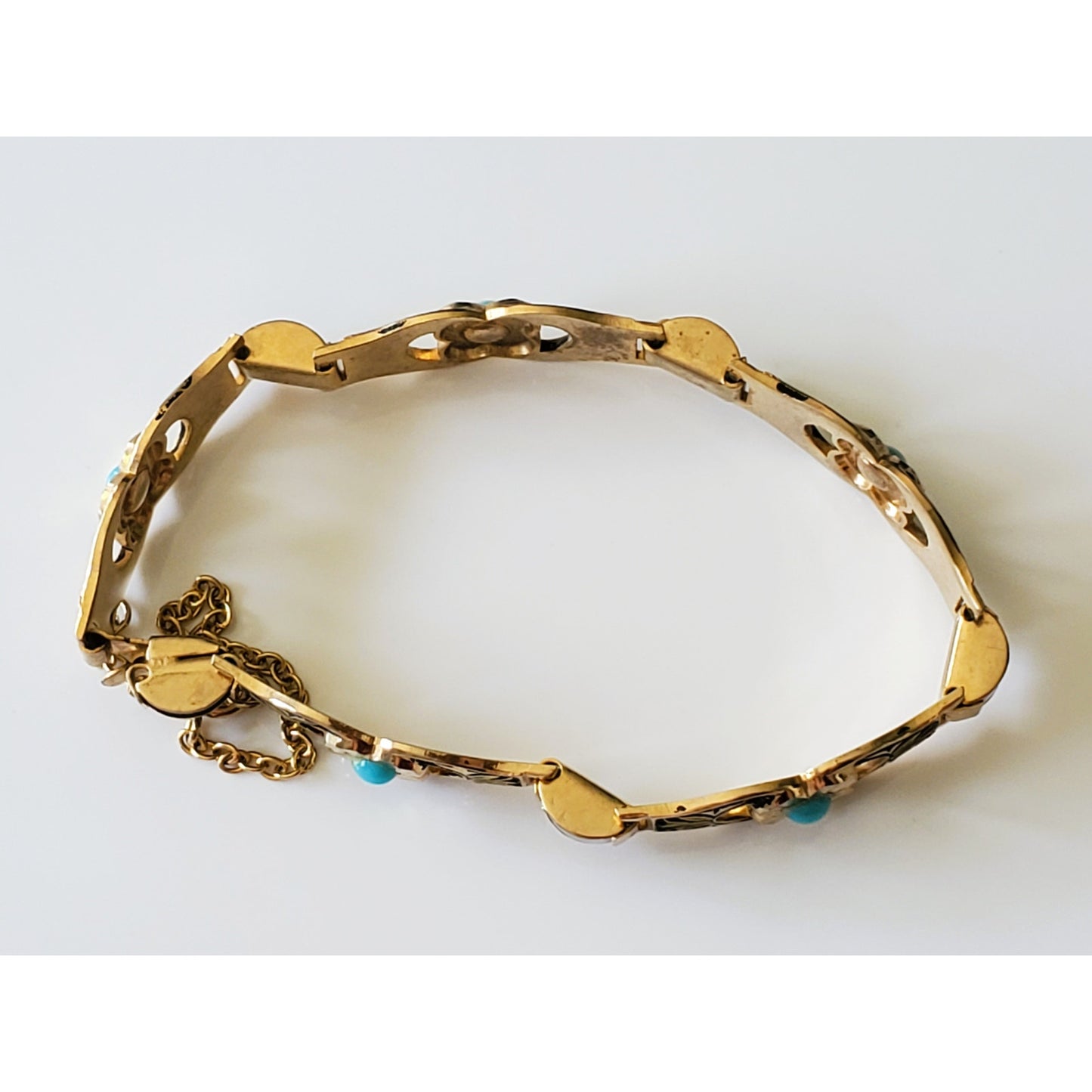 Vintage Damascene Faux Turquoise Bracelet