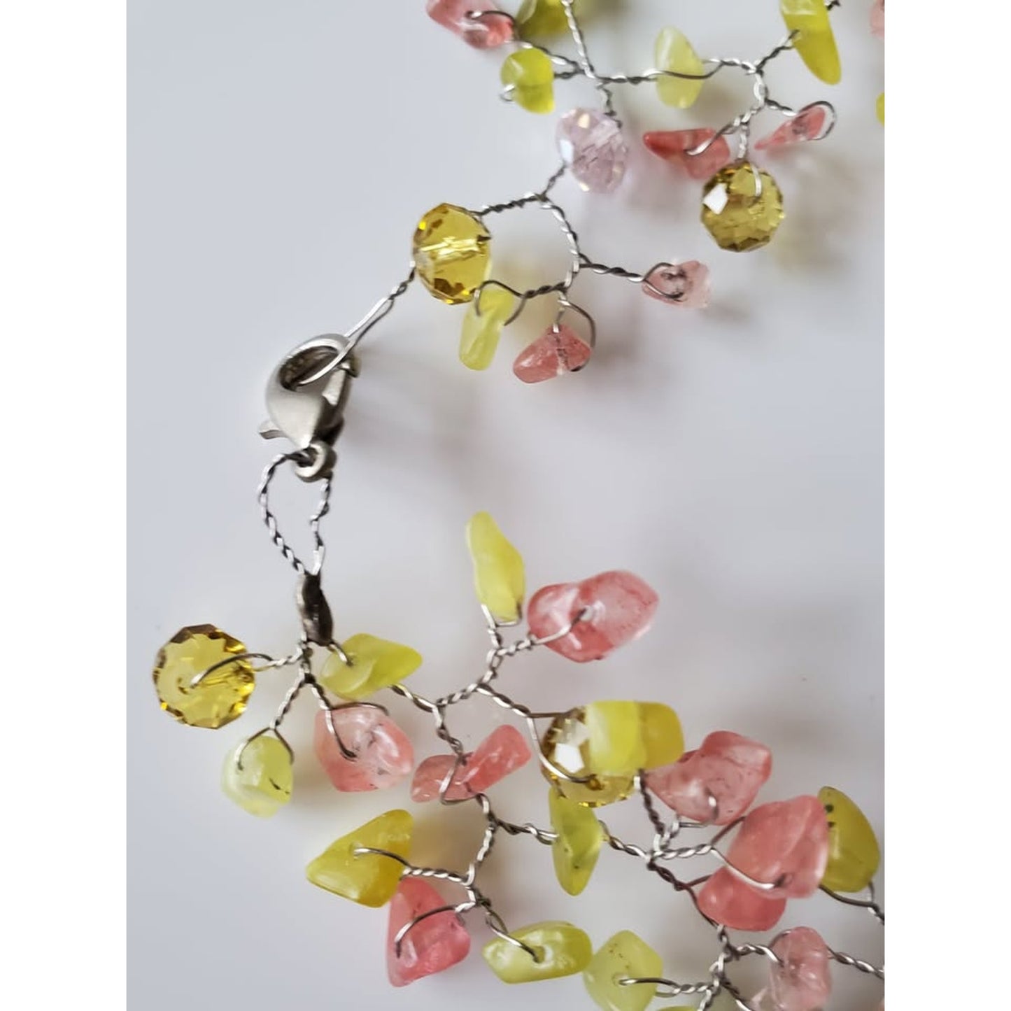 Pink and Yellow Agate Wire Necklace