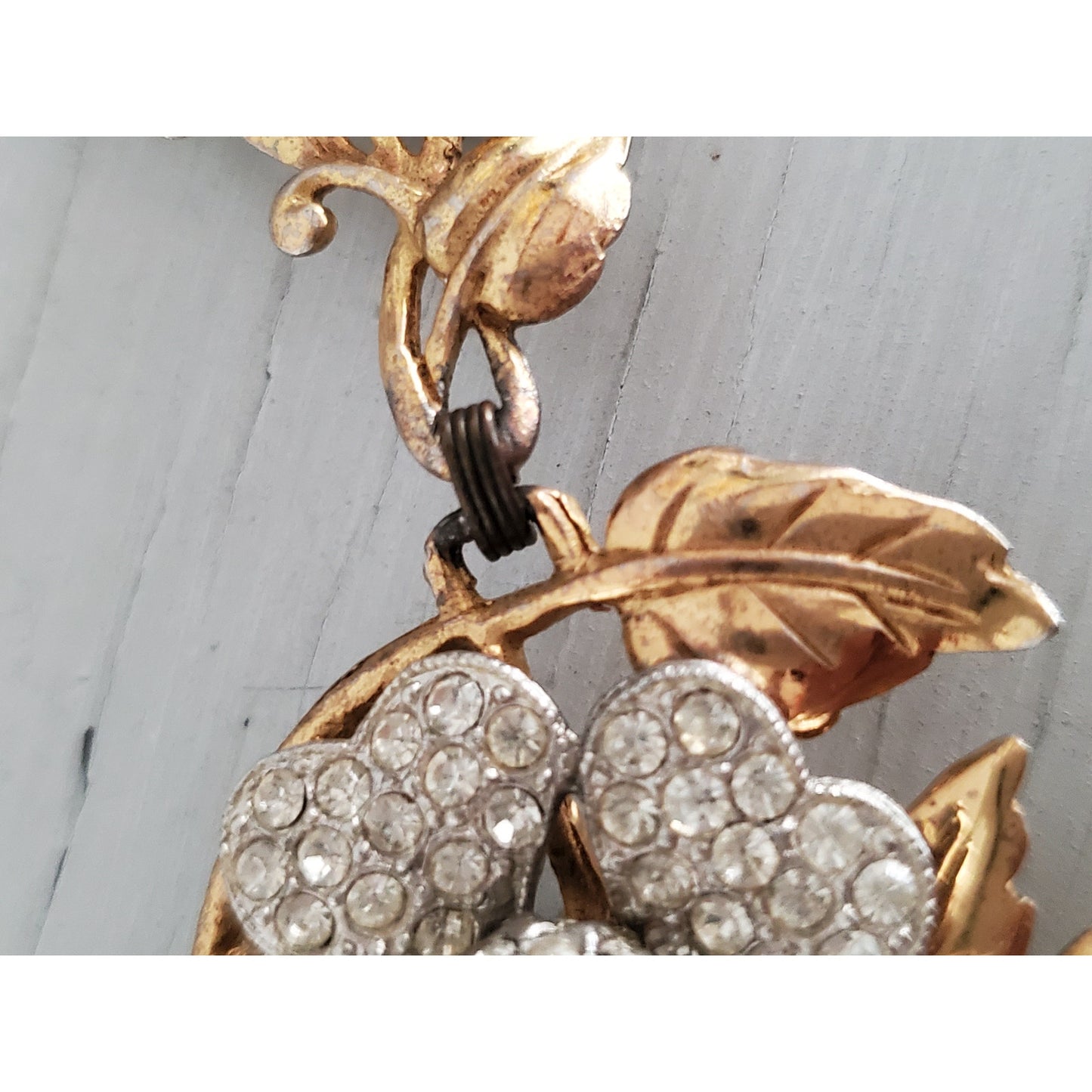 Vintage 1930s Book Chain Floral Rhinestone Statement Necklace and Bracelet Set