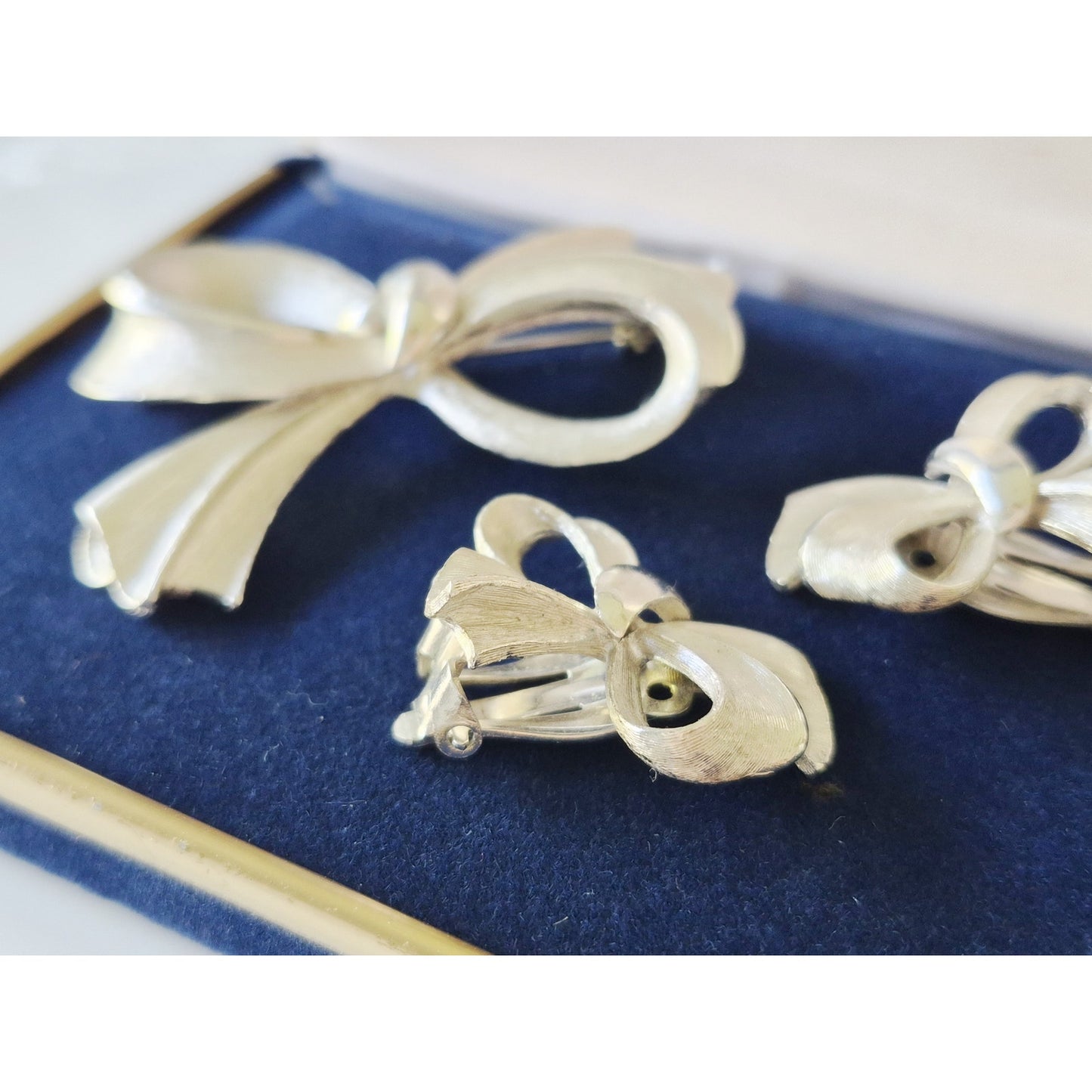Vintage MCM Silver-tone Bow-tie Brooch and Earring Set