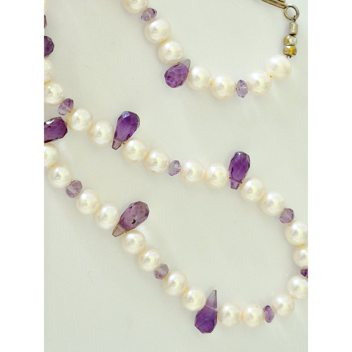 Vintage Hand-crafted Cultured Pearl and Amethyst Briolette Bead Necklace