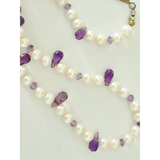 Vintage Hand-crafted Cultured Pearl and Amethyst Briolette Bead Necklace