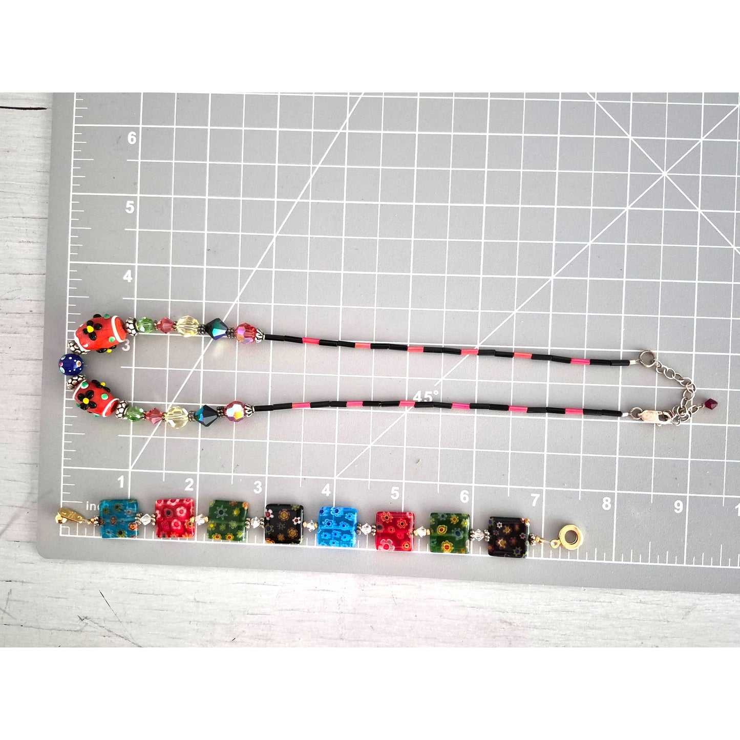 Vintage Millefiori Glass Bracelet and Necklace Lot