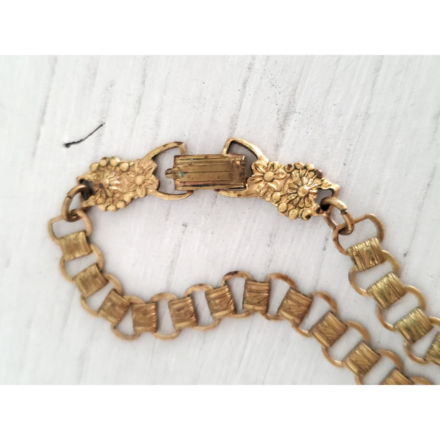 Vintage 1930s Book Chain Floral Rhinestone Statement Necklace and Bracelet Set