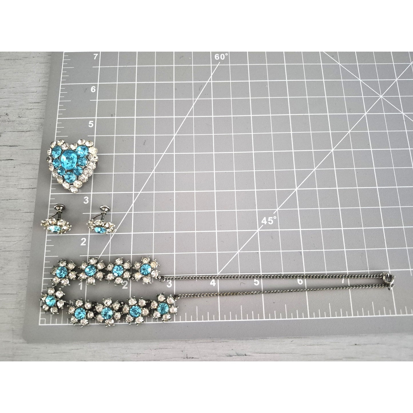 Vintage Blue and Clear Rhinestone Jewelry Set