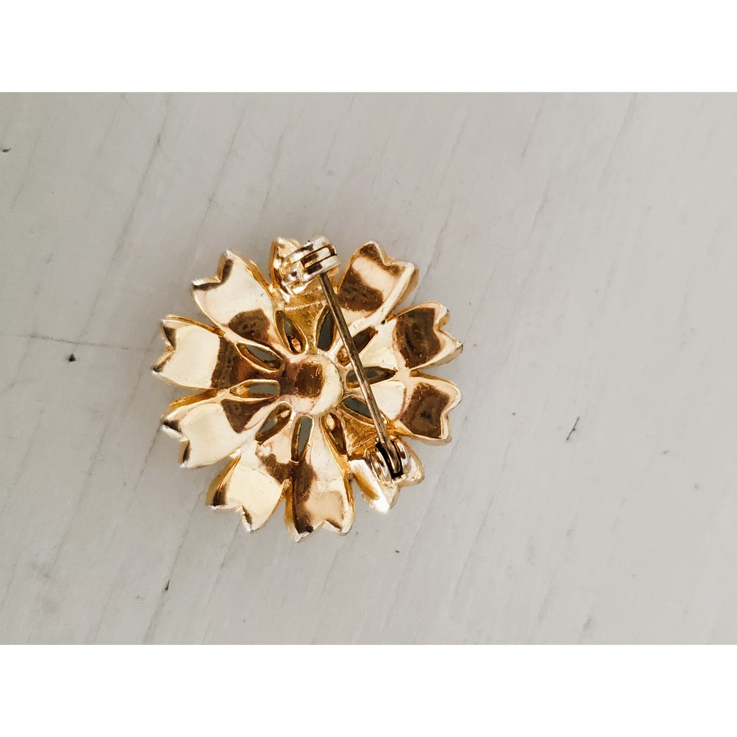 Vintage Gold Tone and Green Rhinestone Brooch and Earring Set