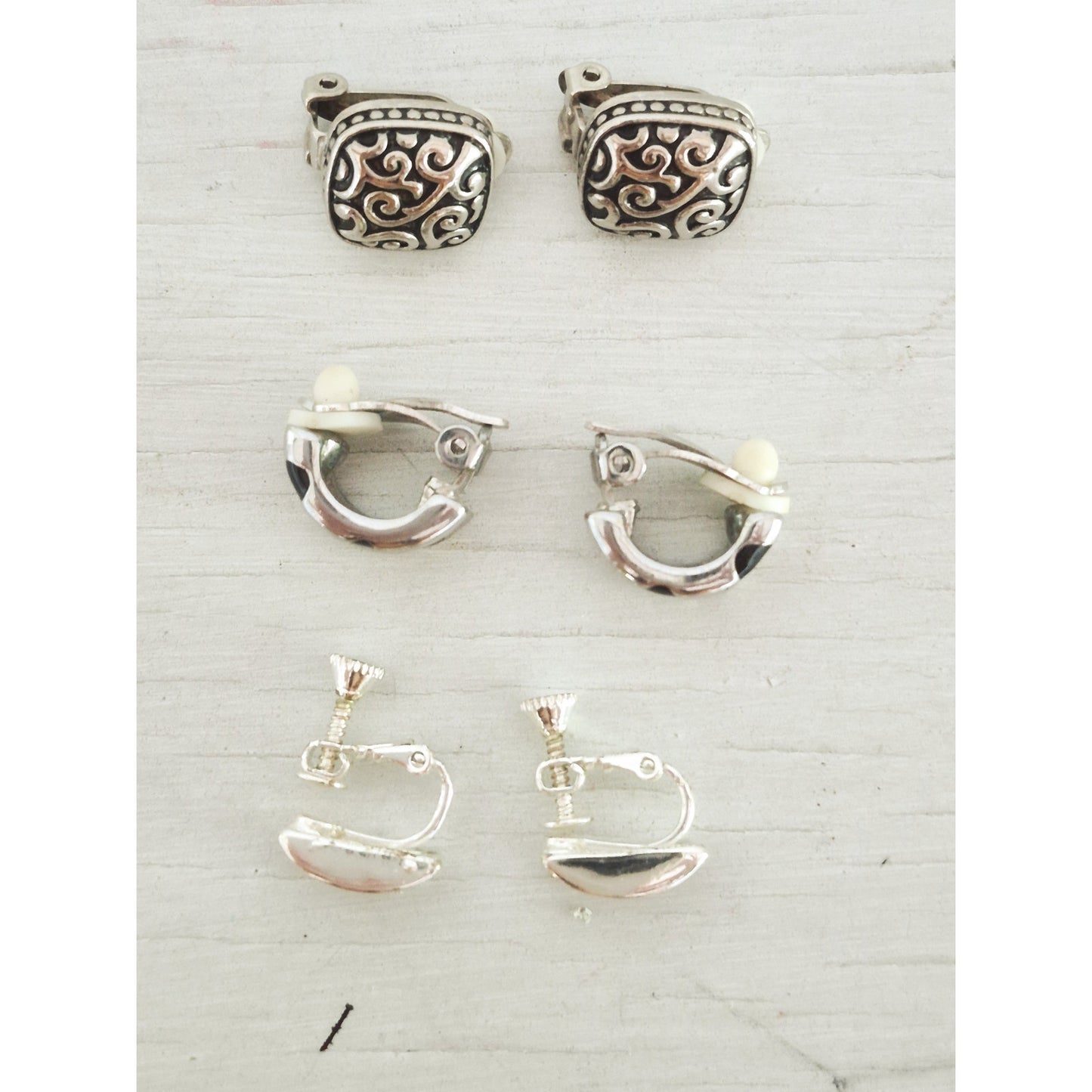 Vintage Black and Silver Earrings Lot of 3