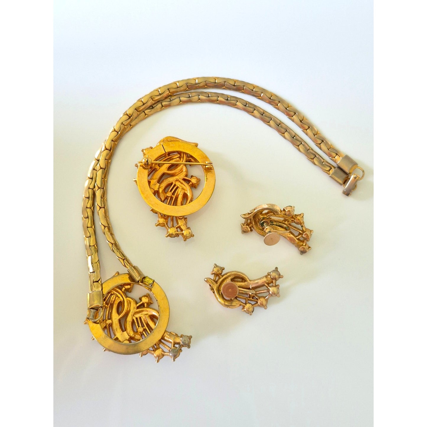 Vintage Demi Parure Rhinestones and Seed Pearls Jewelry Set
