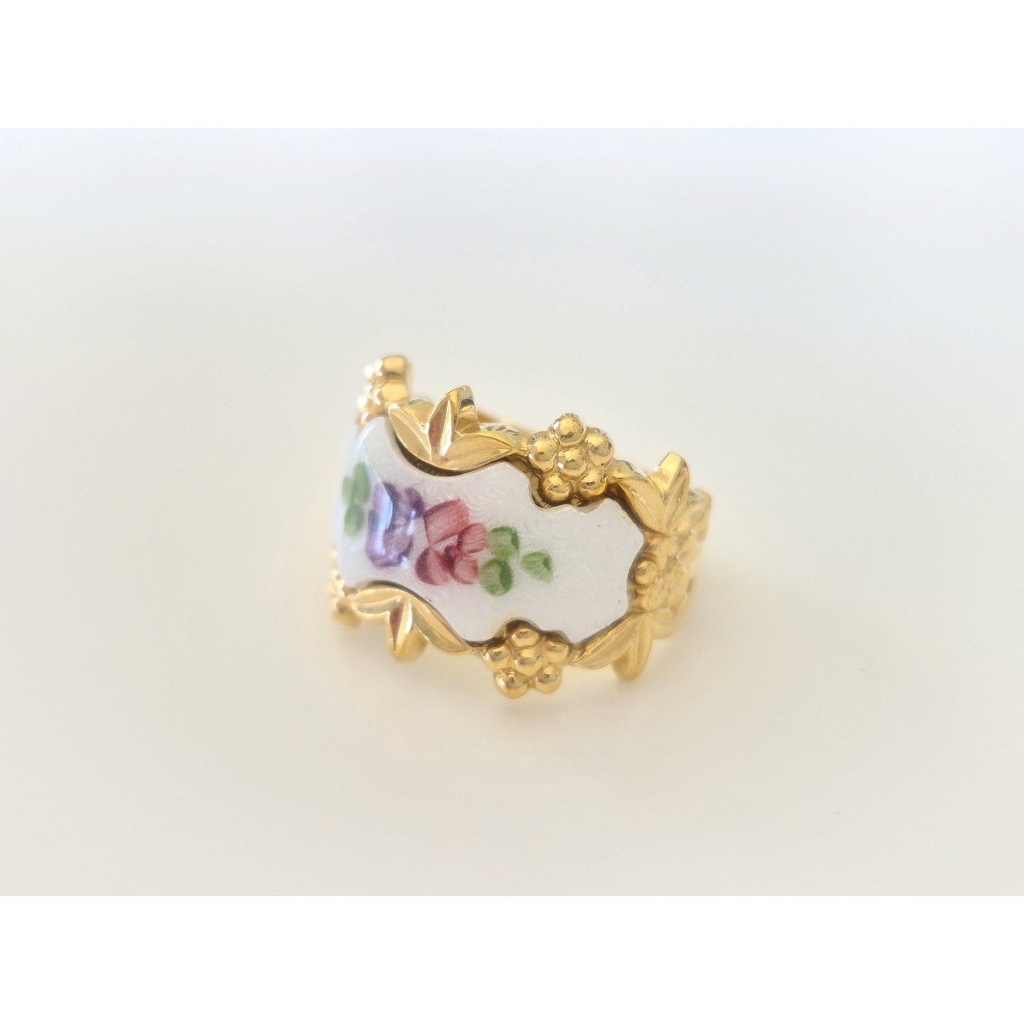 Vintage Gold Plated Victorian Style Enamel Roses Ring by Park Lane