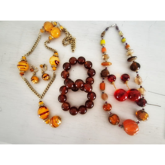 Vintage Chunky Faux Brown and Amber Jewelry Lot 2.0