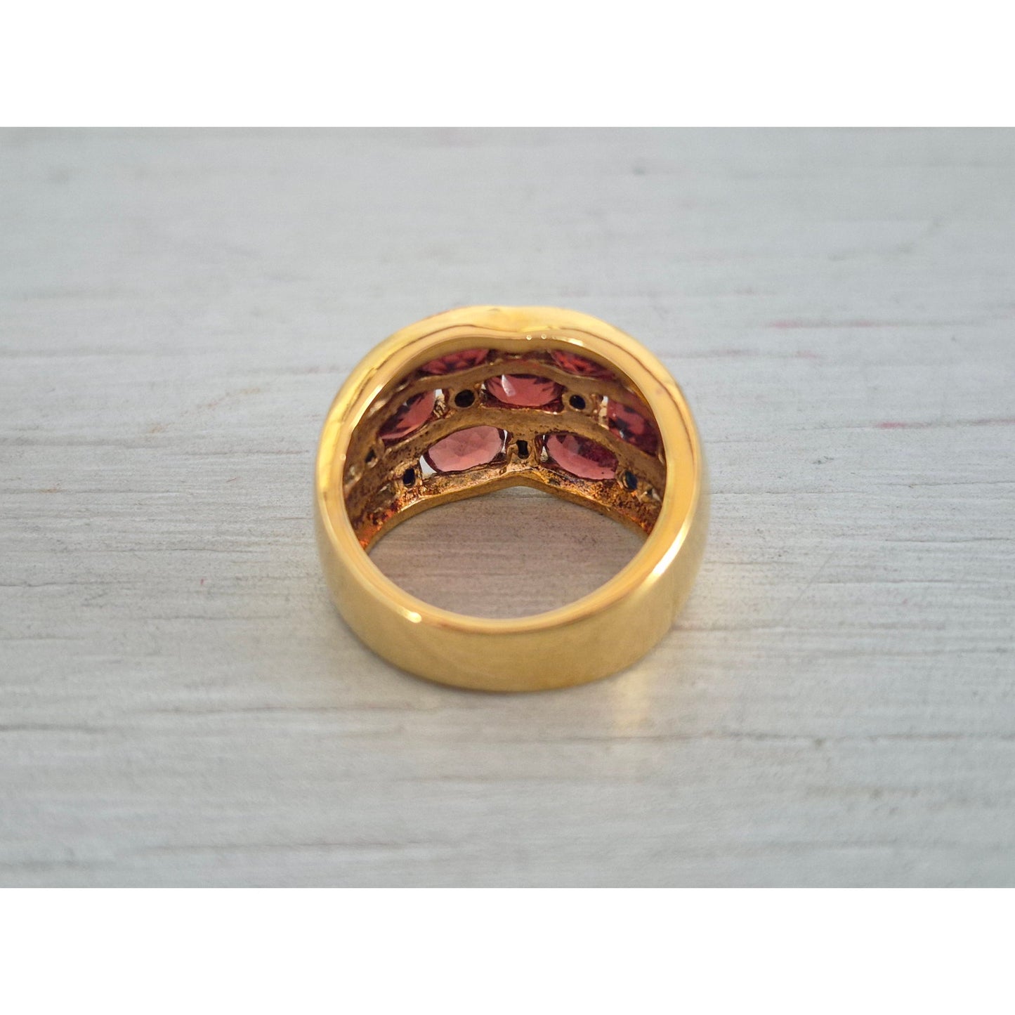 Vintage Gold-tone Red and Blue Stone Dome Ring