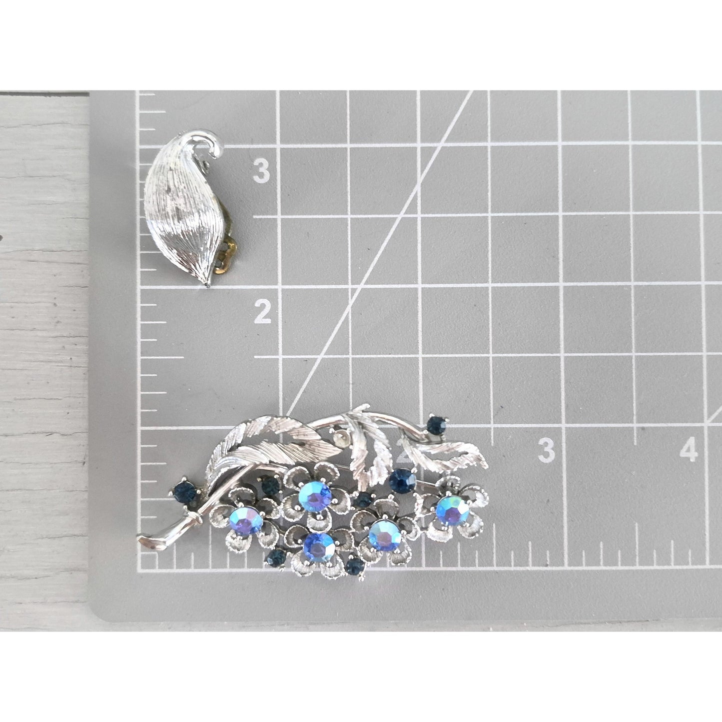 Vintage Lisner Silver-tone Blue Rhinestone Brooch and Earring Lot