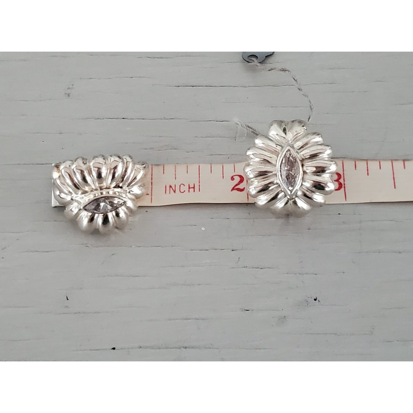 Vintage 1980s Italian Chunky Silver Scalloped Crystal Zirconia Earrings