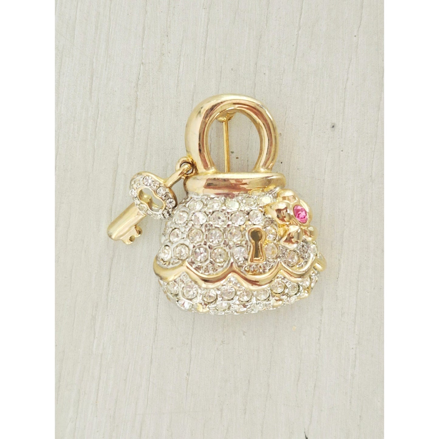 Hillard and Hanson Gold-Tone Rhinestone Handbag Pin