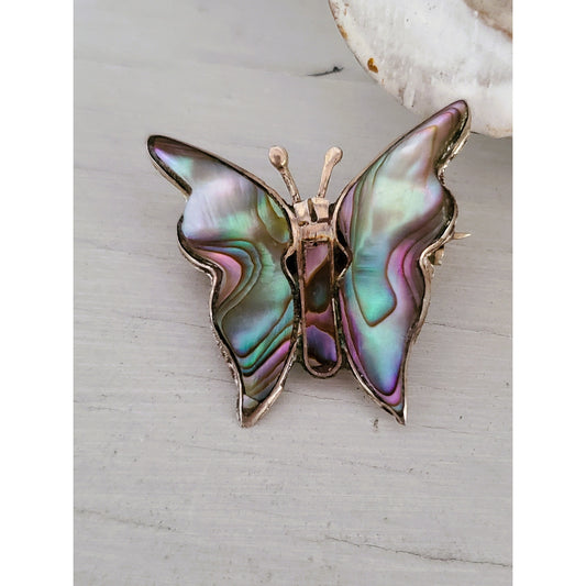 Vintage Sterling Silver Mother of Pearl Butterfly Pin