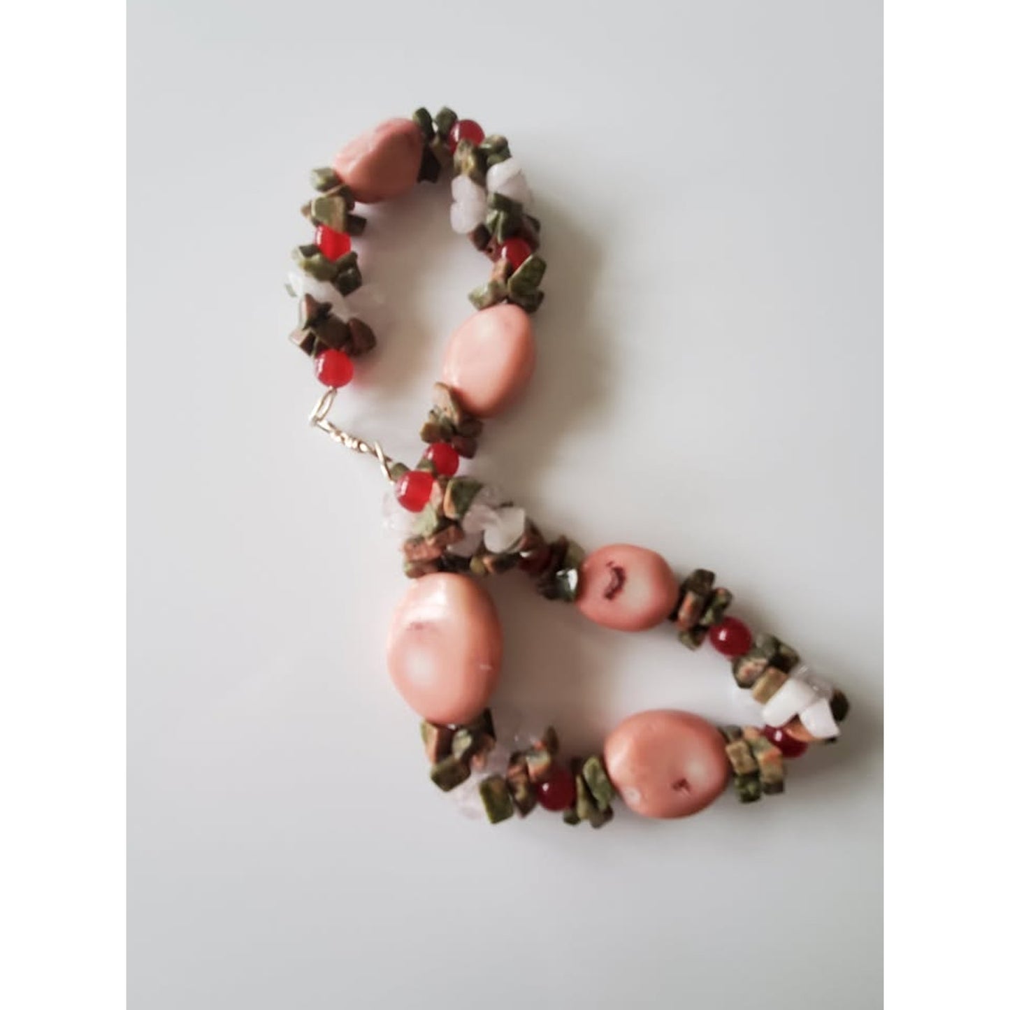 Pink Agate and Natural Stone Chunky Necklace