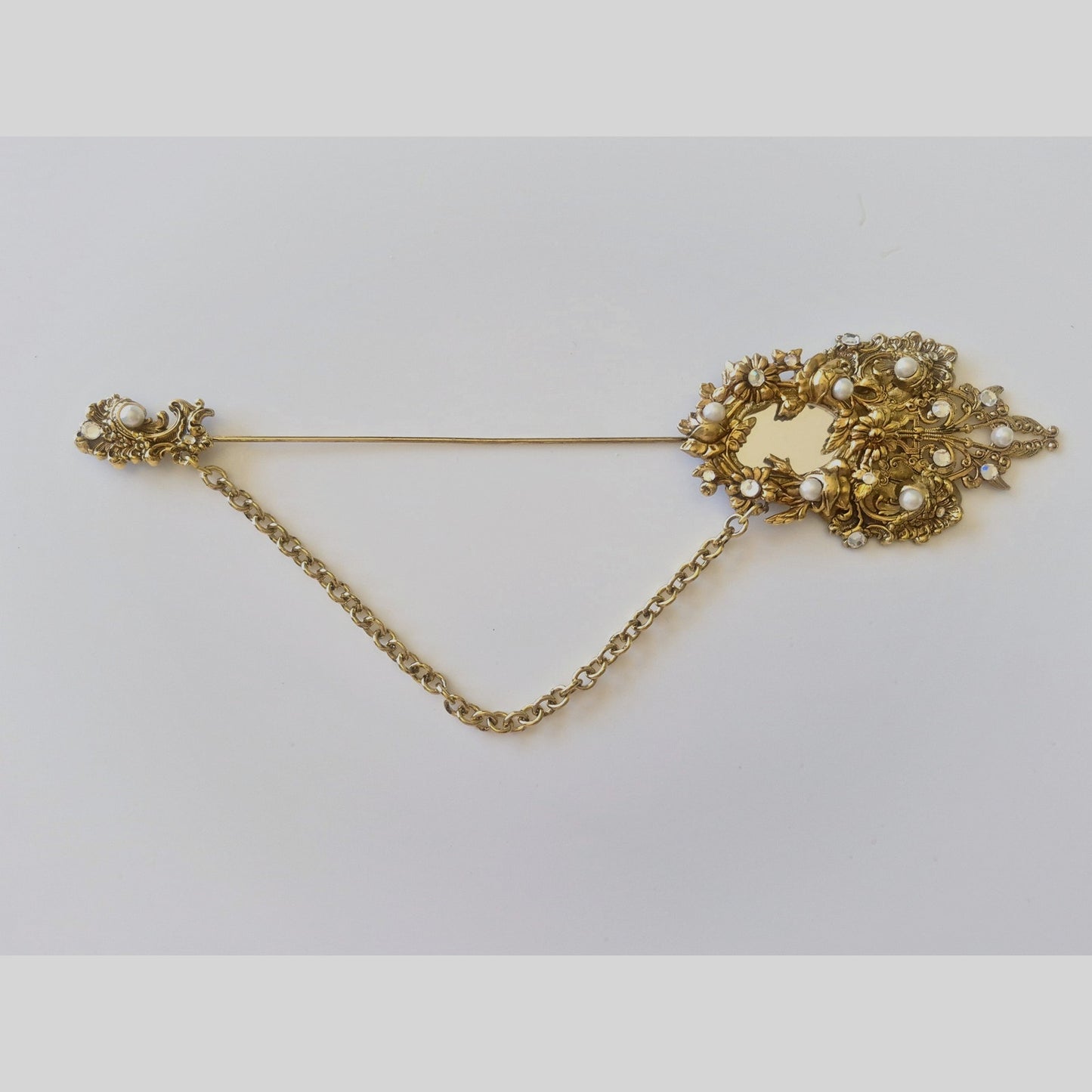 Vintage Long 9in Art Nouveau Faux Pearl Lapel Pin