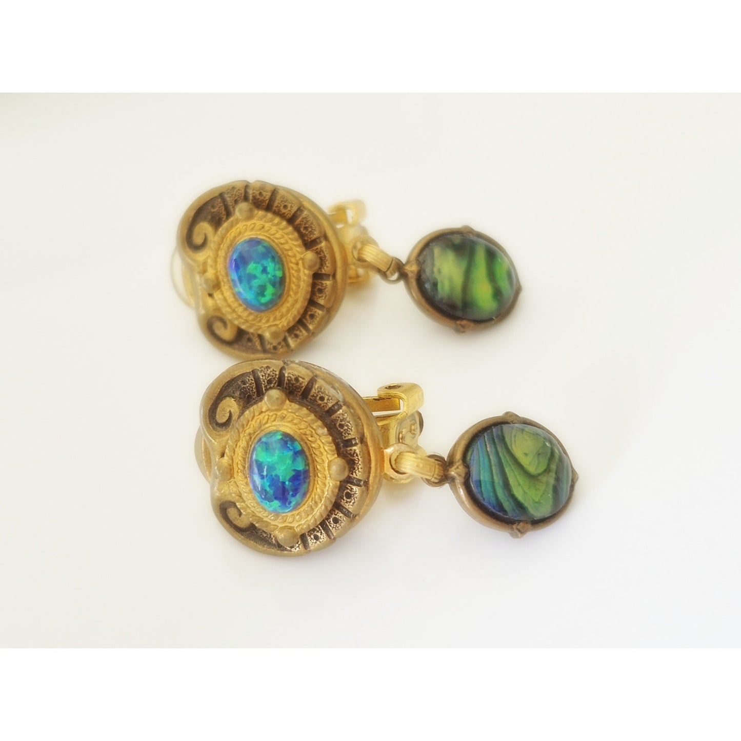 Vintage Gold-tone Faux Opal Clip On Earrings