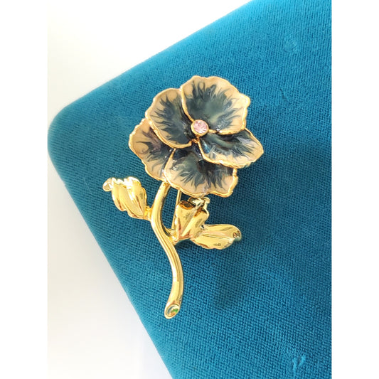 Vintage Joan Rivers Blue Enamel and Pink Rhinestone Brooch