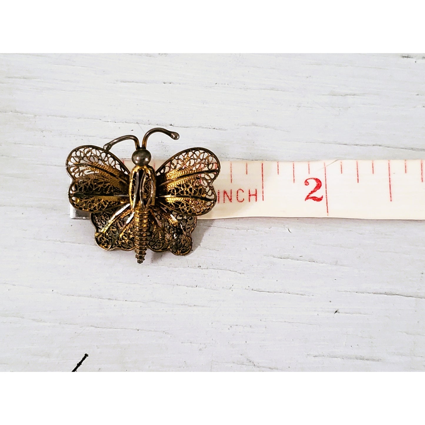 Vintage Antique Filigree Gold Wash Butterfly Pin Brooch