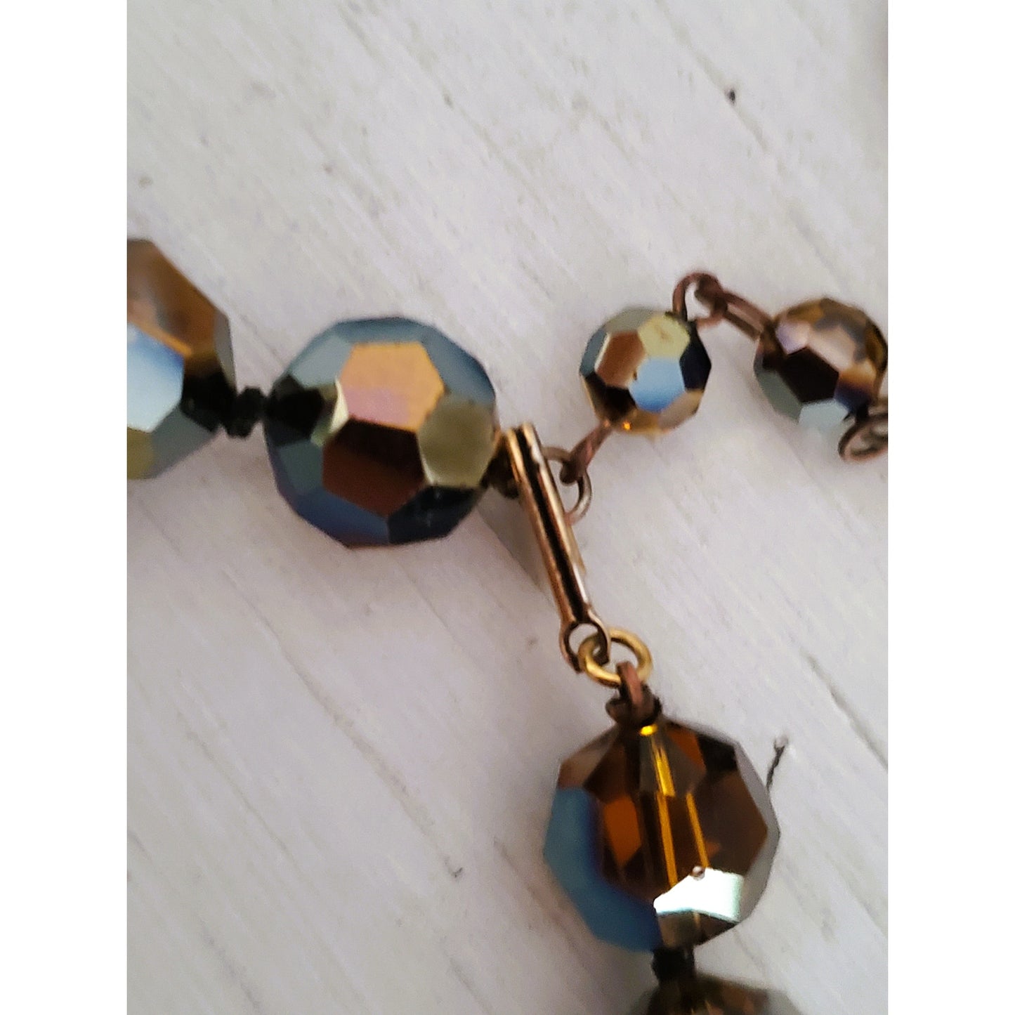 Vintage Cognac Topaz Crystal AB Faceted Glass Bead Choker Necklace and Earring Set