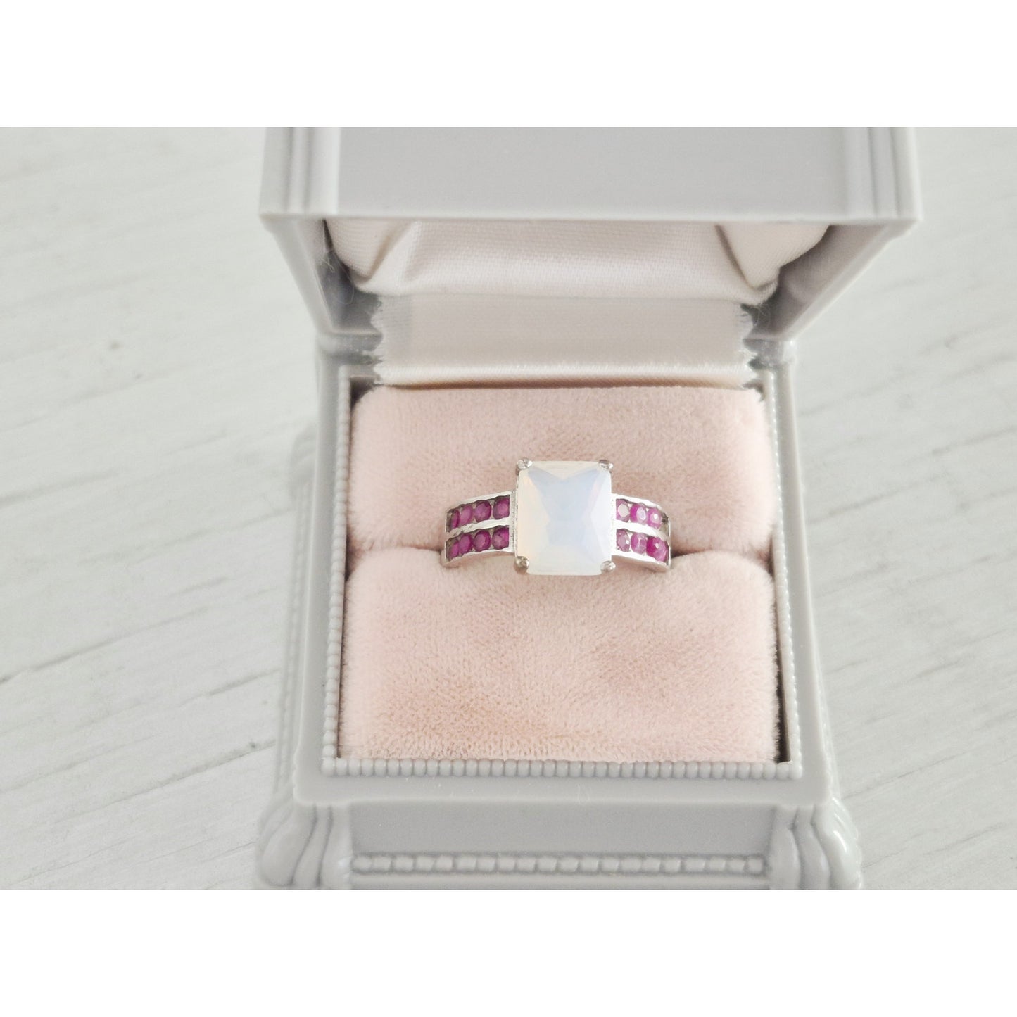 Sterling Silver Opal Ruby Ring